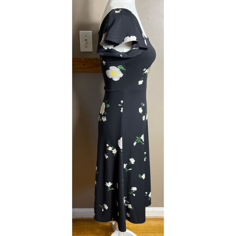 Banana Republic Dress A-line Midi Black Floral Whimsygoth Coquette Womens XS - Picture 4 of 8
